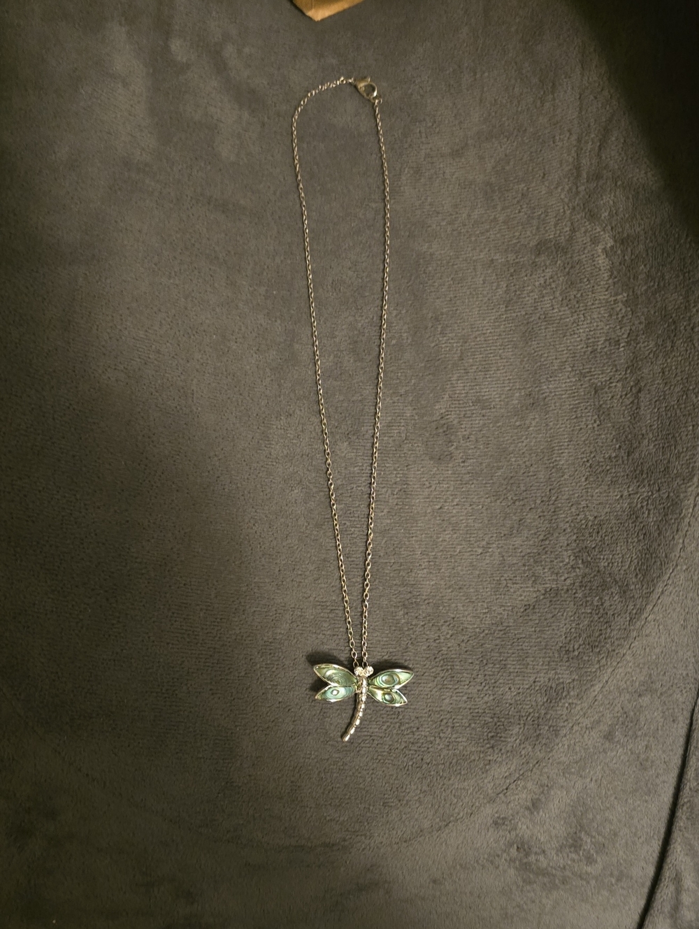 Source Unknown Silver Dragonfly Necklace with Green Accents